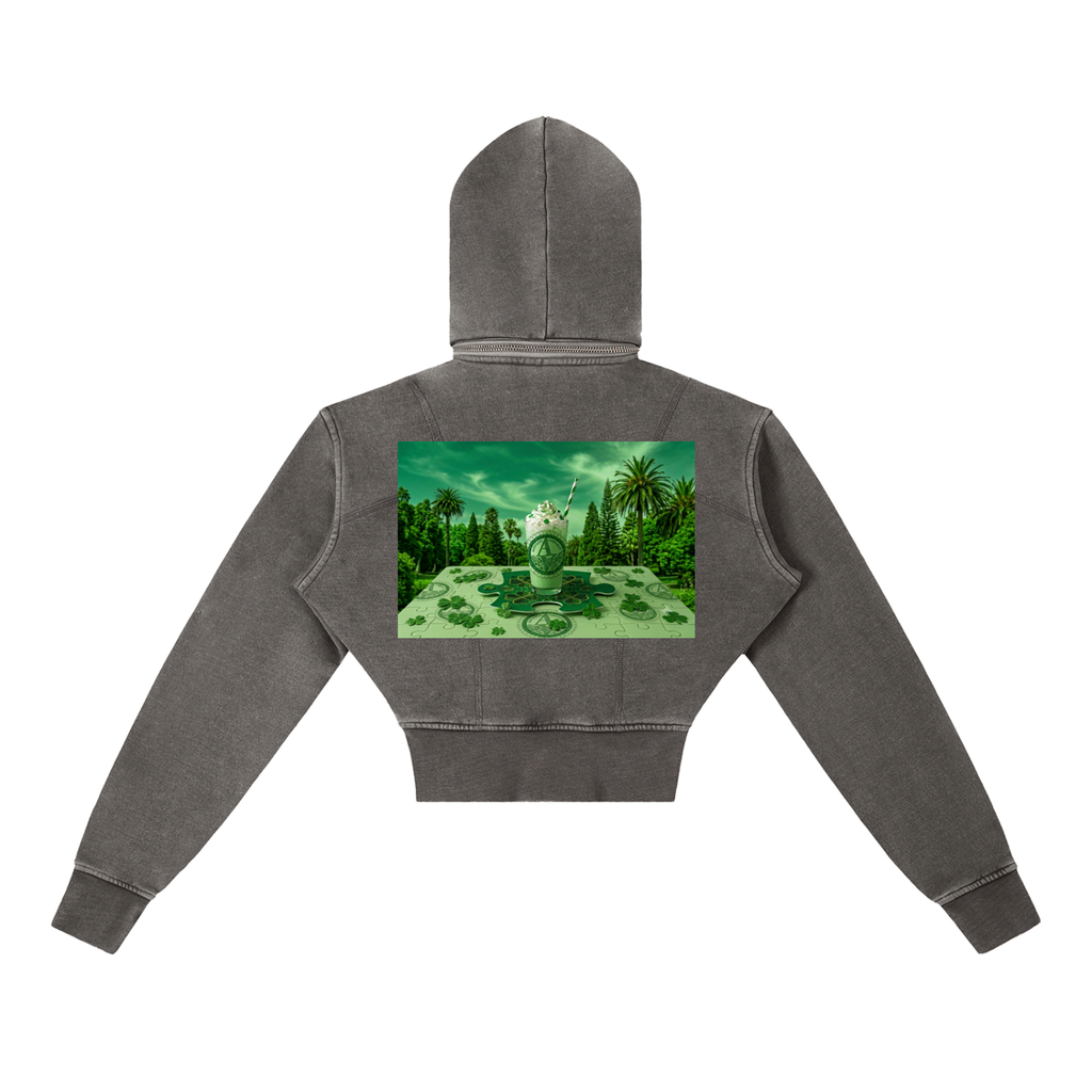 Vintage Washed Cropped Fleece Hoodie