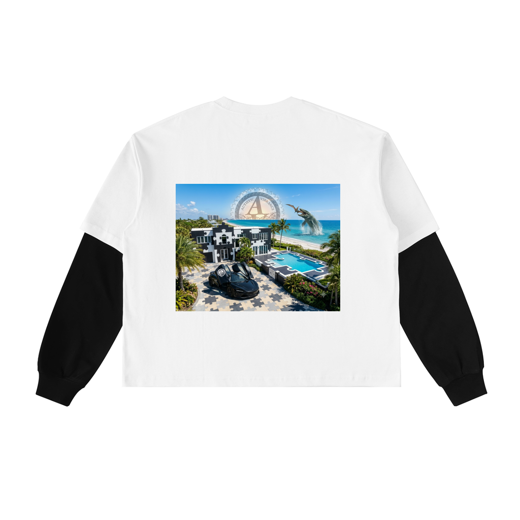 Layered Contrast Sleeve Cotton T-Shirt