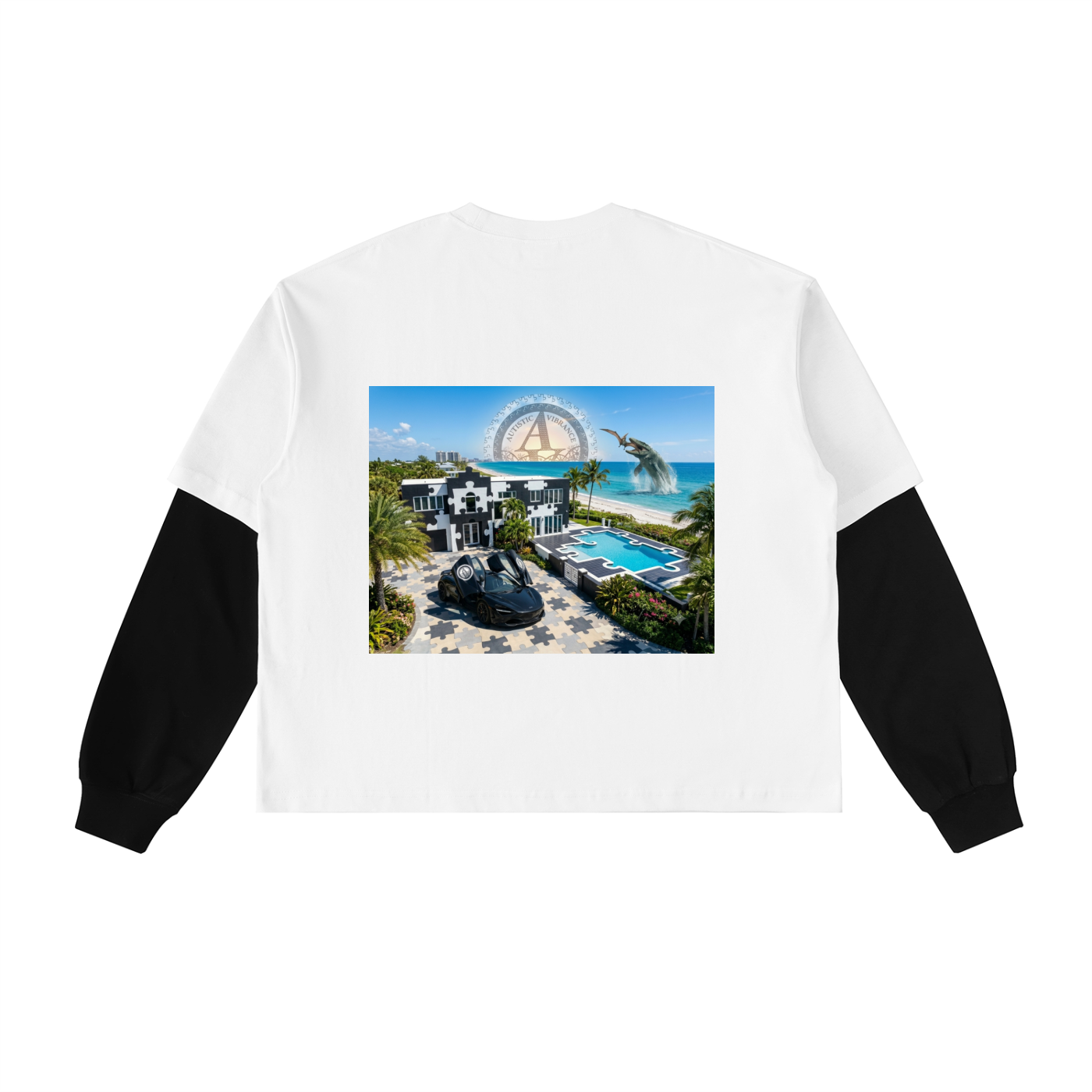 Layered Contrast Sleeve Cotton T-Shirt