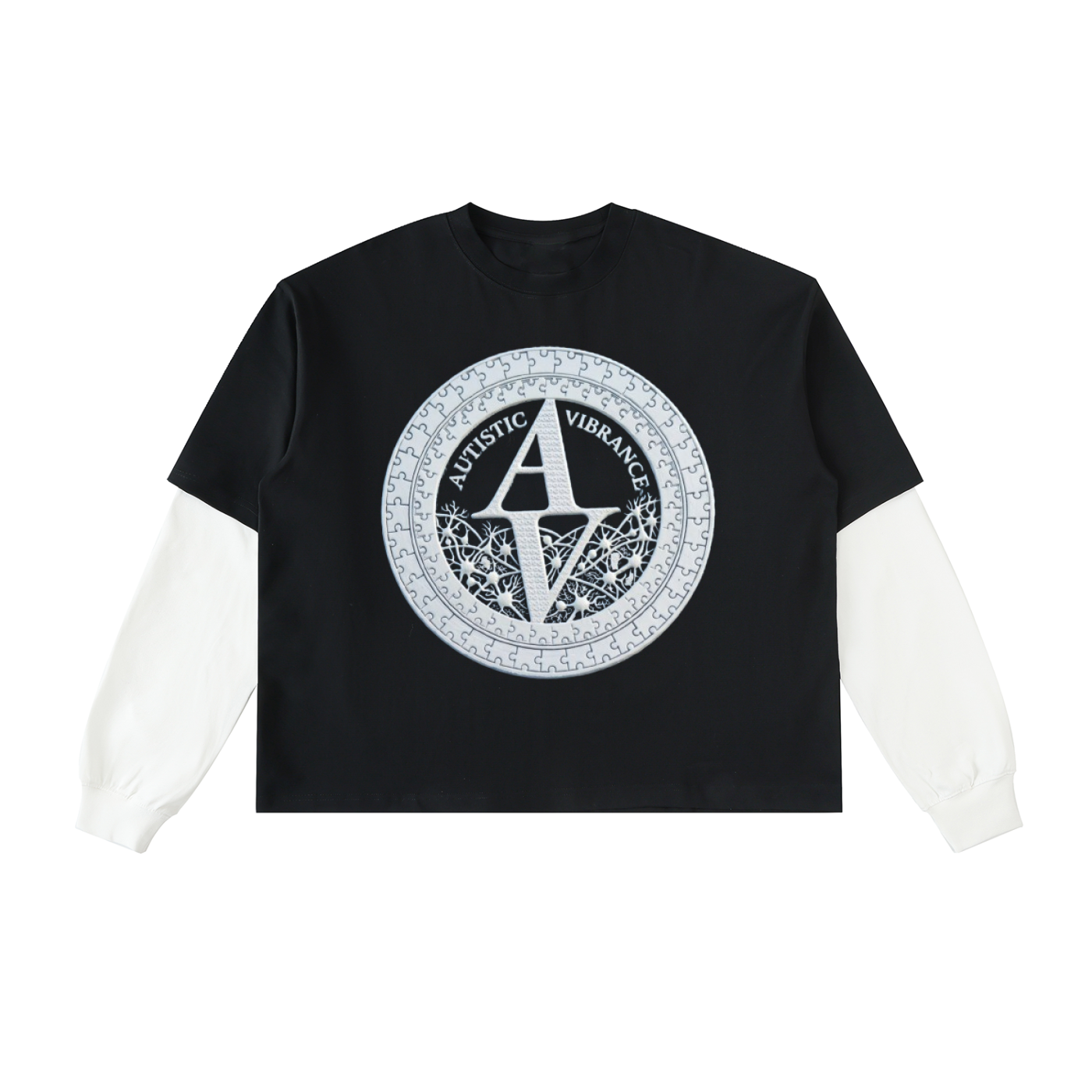 Layered Contrast Sleeve Cotton T-Shirt