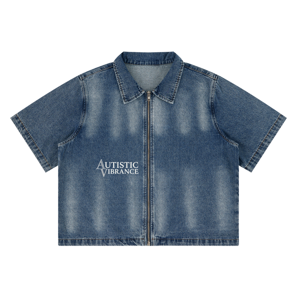 Unisex Vintage Washed Full-Zip Denim Shirt