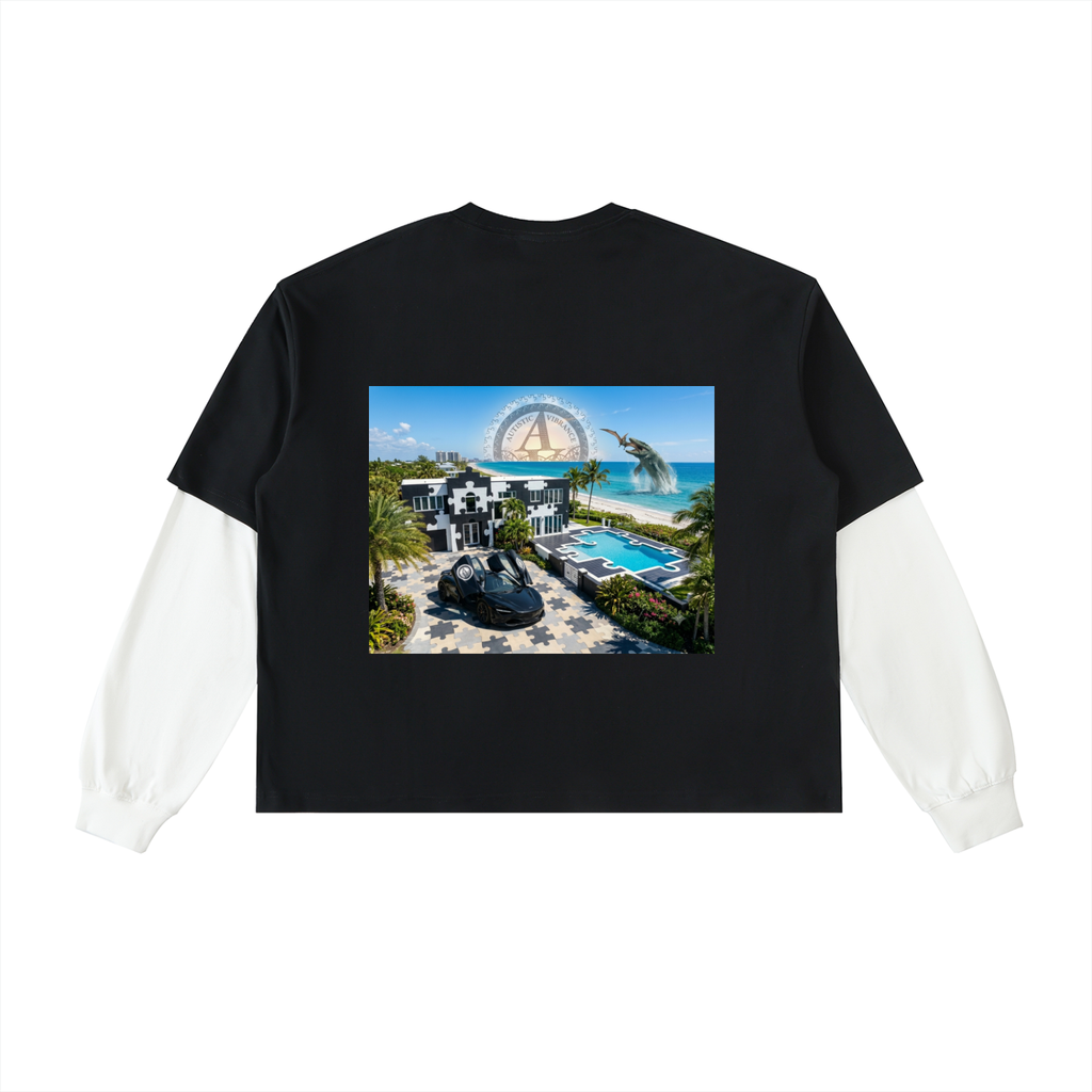 Layered Contrast Sleeve Cotton T-Shirt