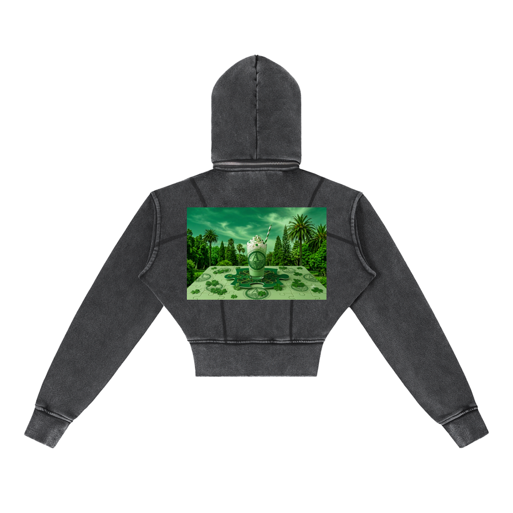 Vintage Washed Cropped Fleece Hoodie