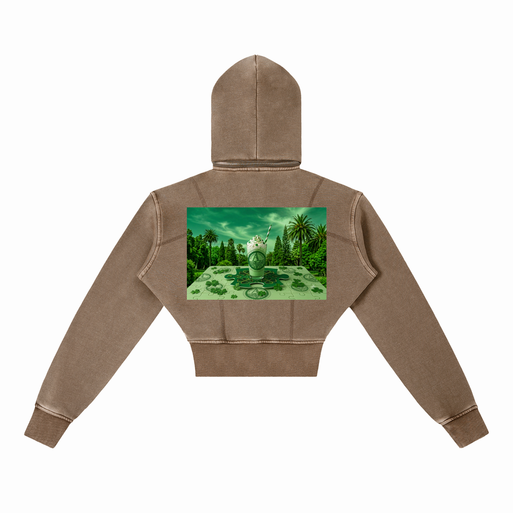 Vintage Washed Cropped Fleece Hoodie